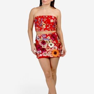 NWT Endless Rose Red Embroidered 2PC Tube Top/Mini Skirt SZ: M